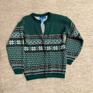 Vintage Dark Green Fairisle Winter Cardigan